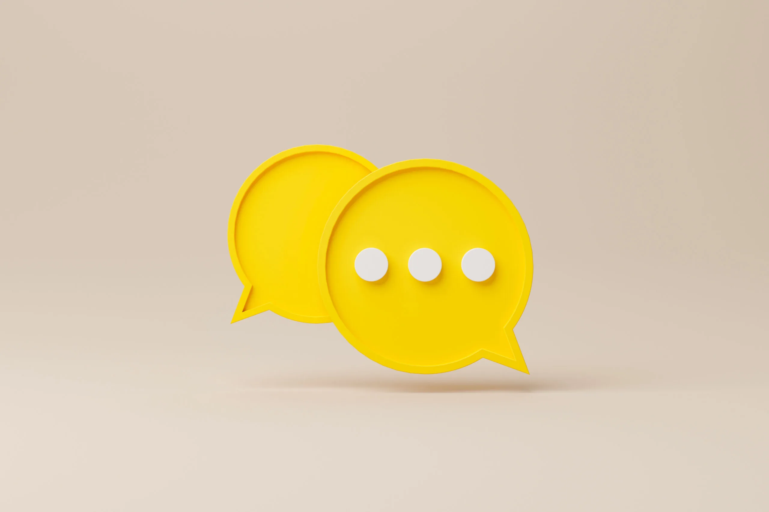 Yellow speech bubble on background. Chat icon symbolic. Online message, Comment or communication concept. 3d render