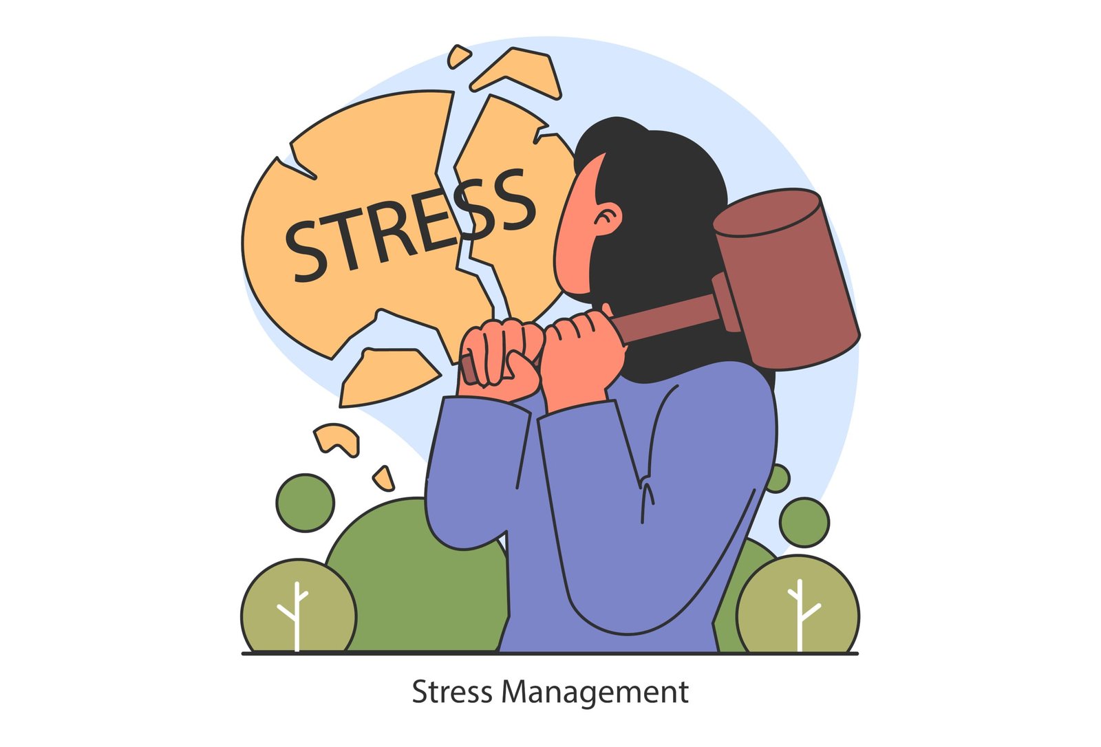 Dopamine fasting concept. A person breaking a stress sign, depicting stress management and emotional resilience. Advocates mental health. Flat vector illustration.