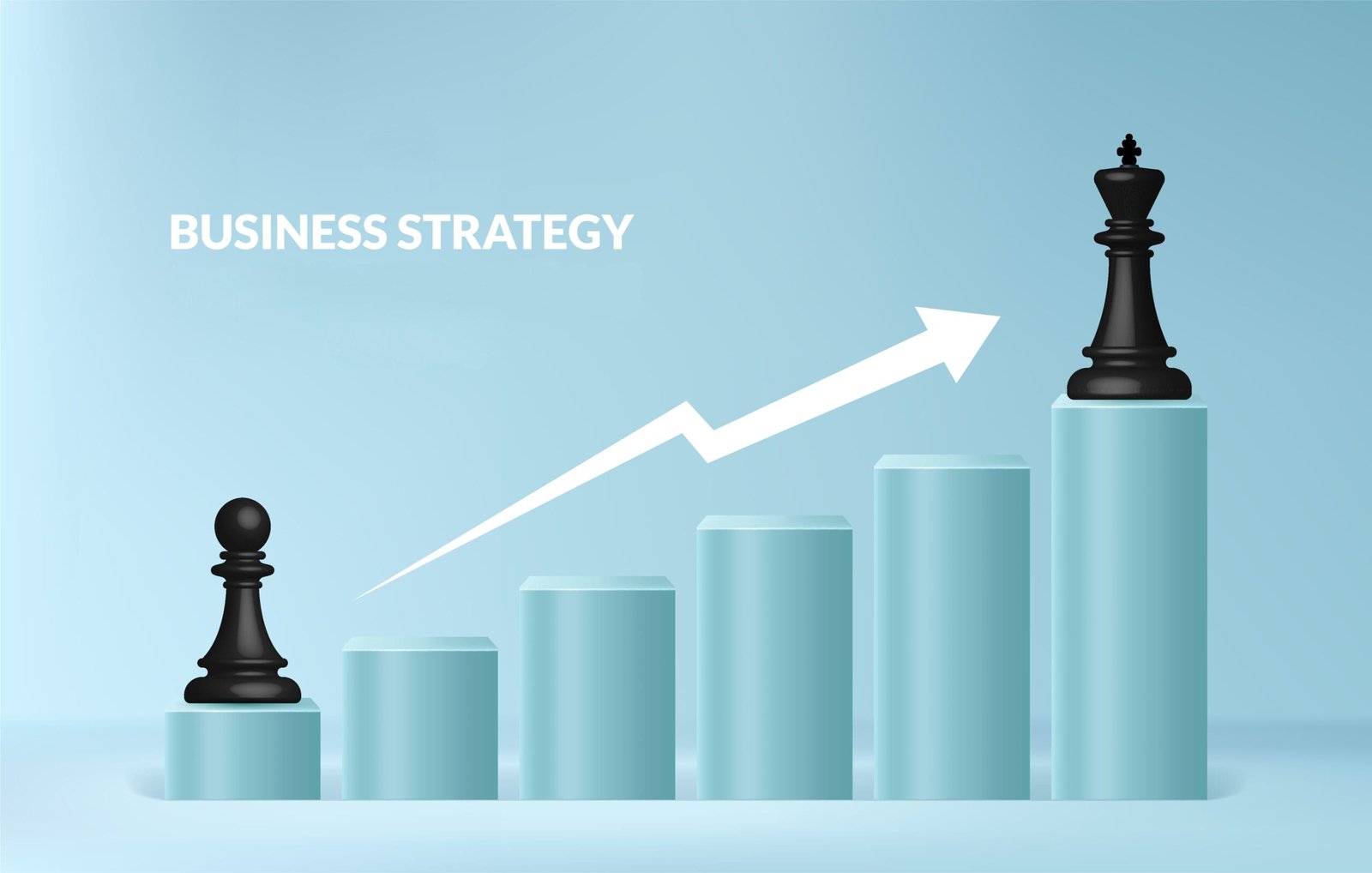 Chess climbing up stairs to reach a business target, Ladder of business successs, concept of business strategy and management